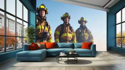 Diverse group of firefighters in action Wall mural