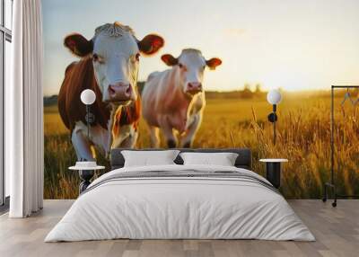 Two cows in the pasture Wall mural