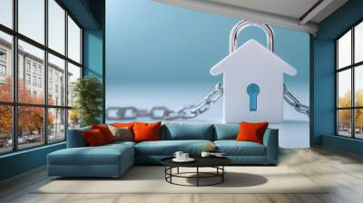 White house-shaped padlock with chain, security concept Wall mural