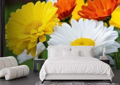 A bouquet of yellow, orange, and white flowers Wall mural