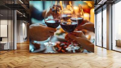 A group of people are raising their wine glasses in a toast Wall mural