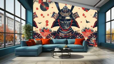 A painting of three samurai warriors with a bird in the background Wall mural