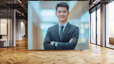 A young man in a suit and tie is smiling for the camera Wall mural