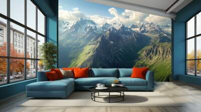 The mountains are covered in snow and the sky is cloudy Wall mural