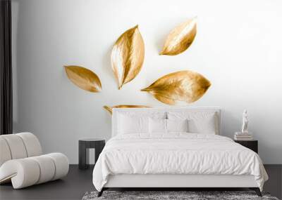 Pattern, texture with gold leaves isolated on white background. flat lay, top view Wall mural