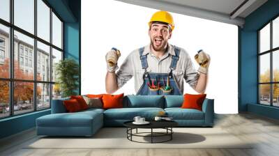 A happy construction worker in full equipment isolated on a transparent background Wall mural