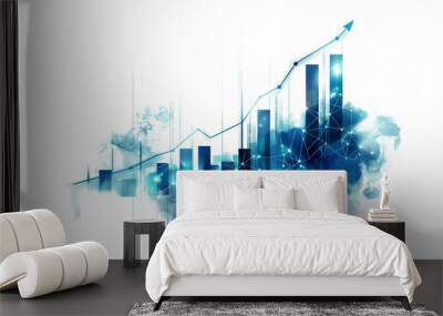 A modern city with shining forex charts isolated on a transparent background Wall mural