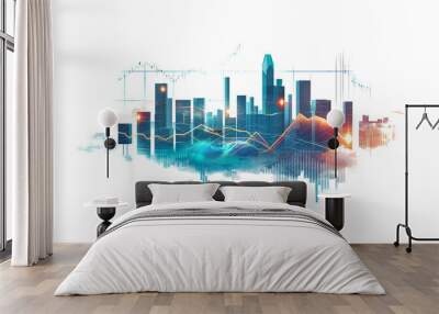 A modern city with shining forex charts isolated on a transparent background Wall mural