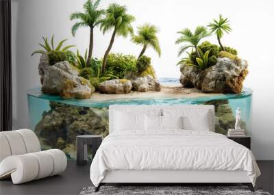 A small island with a beach and tropical trees isolated on a transparent background. Summer vacation and travel idea concept Wall mural