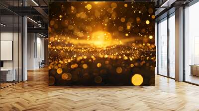 Abstract gold glitter bokeh on a black background Wall mural