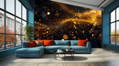 Abstract gold glitter bokeh on a black background Wall mural