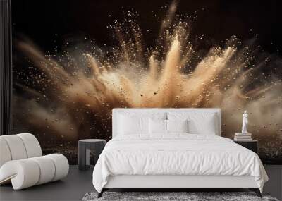 Brown dust explosion isolated on black background Wall mural