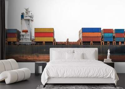 Cargo ship with containers isolated on transparent background Wall mural