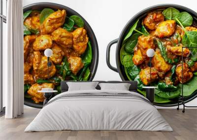 Chicken tikka masala with spinach in a black bowl isolated on a transparent background  Wall mural