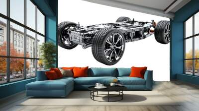 Chrome car chassis with tires isolated on transparent background Wall mural