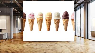 Collection of ice cream cones isolated on white background, generative AI Wall mural