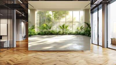 Empty room with large windows and fresh green plants Wall mural