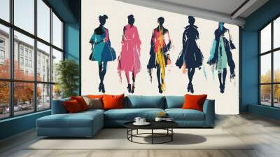 Fashion model sketch girl. Fashion model posing, Collection of illustrations Wall mural