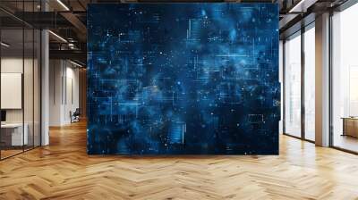 Futuristic blue abstract grid background with dots and squares Wall mural