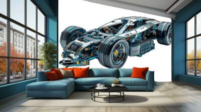 Futuristic car turbo engine in blue neon isolated on transparent background Wall mural