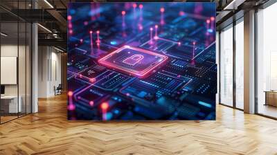 Futuristic padlock on circuit. accountability of data privacy regulations Wall mural