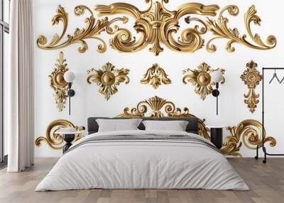 Gold baroque ornament element isolated on a transparent background Wall mural