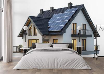 House with solar panels isolated  on a transparent background Wall mural