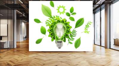 Light bulb with green leaves and gears mechanism isolated on transparent background	
 Wall mural