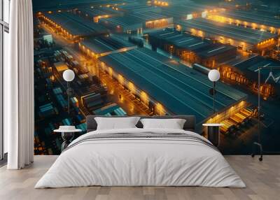 Modern industrial with warehouses and storage units. Highlights technology and logistics infrastructure. Wall mural