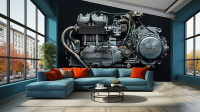 Motorcycle engine on black background Wall mural