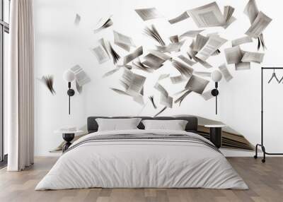 Open book with flying pages isolated on a transparent background Wall mural