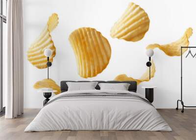 Potato chips flying isolated on a transparent background Wall mural