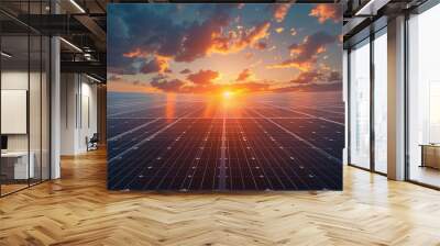 Solar energy panels on the roof with photovoltaic power cell system are environmentally friendly to the house Wall mural