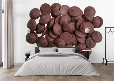 Stack of Dark Chocolate Button isolated on white background. Wall mural