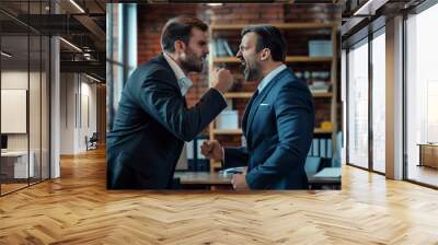 Two men in suits are fighting and shouting at each other in the office Wall mural