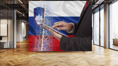 business and mobility communications concept Slovenia Flag backg Wall mural