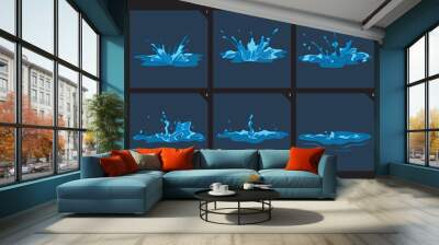 Blue water splashes vector frame set for game animation Wall mural