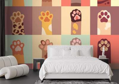 Cats paw vector flat icon set Wall mural