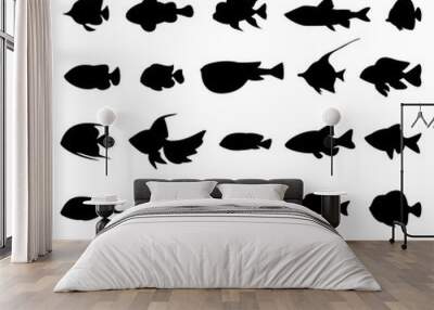 Fish vector silhouettes black on white Wall mural