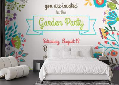 Garden or summer party invitation template poster Wall mural