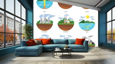 Generation energy types. Power plant icons vector set Wall mural