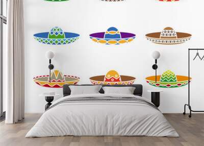 Mexican sombrero color flat icons set Wall mural