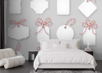 Price tags and gift cards tied up with twine bows vector set Wall mural