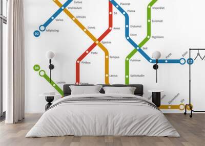 subway, metro vector map. template of city transportation scheme. scheme map underground, metro subw Wall mural