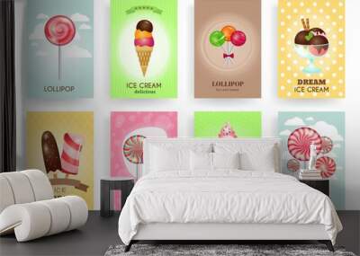 Sweets, lollipops and ice creams. Brochures vector templates set Wall mural