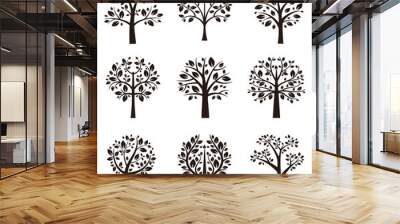 Tree silhouette with roots and branches Wall mural