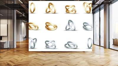 Vector wedding rings. Gold and silver ring isolated on white background Wall mural