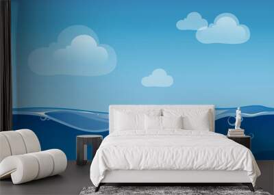 Water ocean seamless landscape with sky and clouds. Cartoon background for game design Wall mural