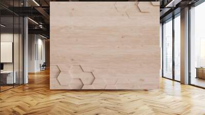 Abstract light background with hexagons. Imitation of wood or plywood. 3d render. Wall mural