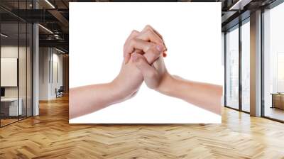 Hands of women holding together isolated on white background. Wall mural